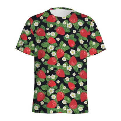 Strawberry And Flower Pattern Print Men's Sports T-Shirt