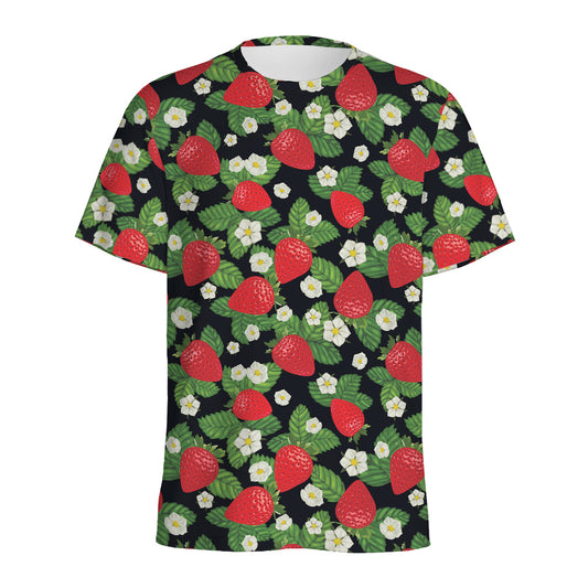 Strawberry And Flower Pattern Print Men's Sports T-Shirt