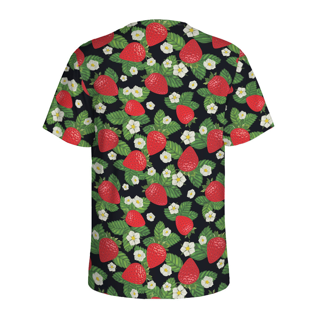 Strawberry And Flower Pattern Print Men's Sports T-Shirt