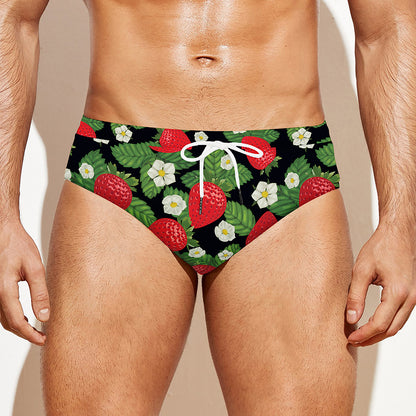 Strawberry And Flower Pattern Print Men's Swim Briefs