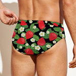 Strawberry And Flower Pattern Print Men's Swim Briefs