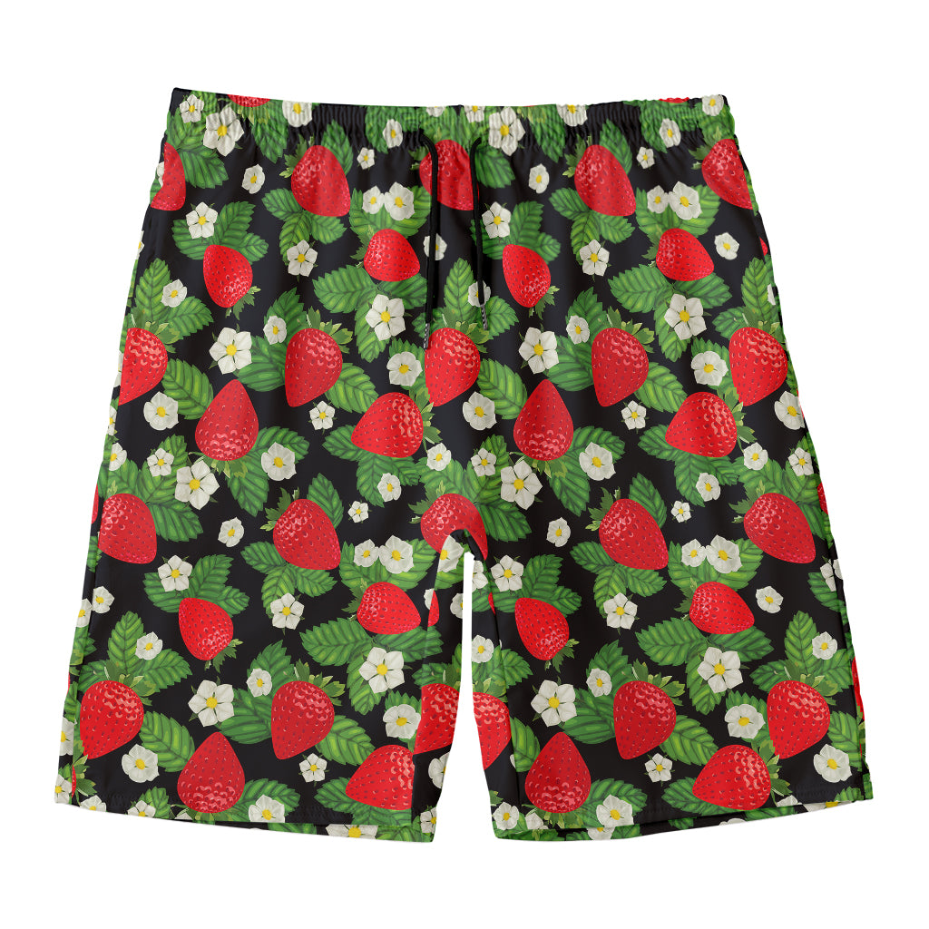 Strawberry And Flower Pattern Print Men's Swim Trunks