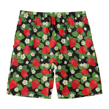 Strawberry And Flower Pattern Print Men's Swim Trunks