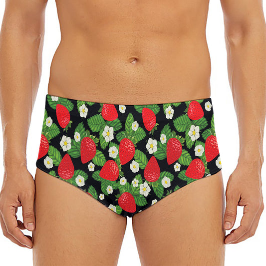 Strawberry And Flower Pattern Print Men's Triangle Swim Briefs