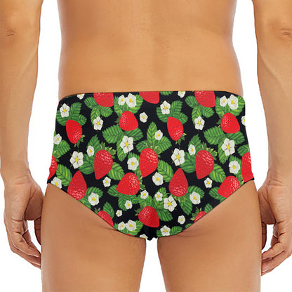 Strawberry And Flower Pattern Print Men's Triangle Swim Briefs