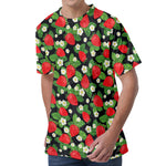 Strawberry And Flower Pattern Print Men's Velvet T-Shirt