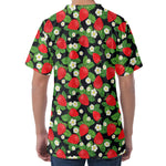Strawberry And Flower Pattern Print Men's Velvet T-Shirt
