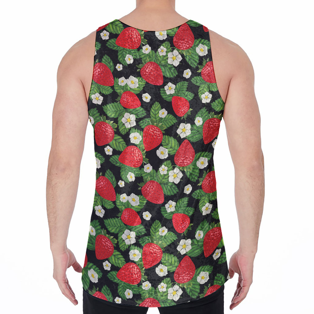 Strawberry And Flower Pattern Print Men's Velvet Tank Top