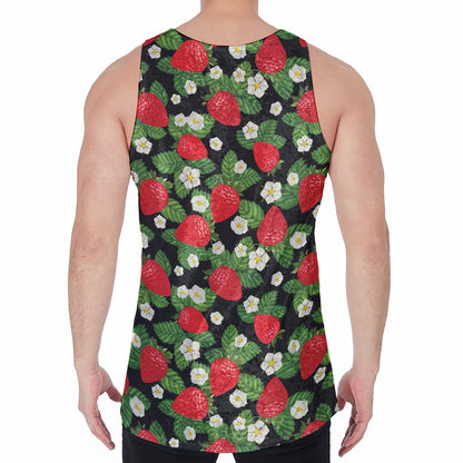 Strawberry And Flower Pattern Print Men's Velvet Tank Top