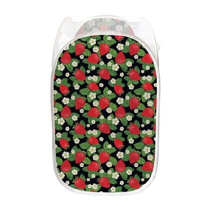 Strawberry And Flower Pattern Print Mesh Laundry Hamper