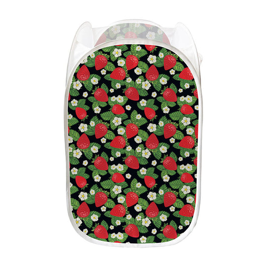 Strawberry And Flower Pattern Print Mesh Laundry Hamper