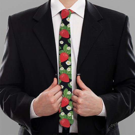 Strawberry And Flower Pattern Print Necktie