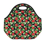 Strawberry And Flower Pattern Print Neoprene Lunch Bag