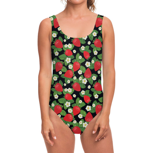 Strawberry And Flower Pattern Print One Piece Swimsuit