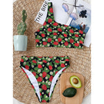 Strawberry And Flower Pattern Print One Shoulder Bikini Top