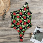 Strawberry And Flower Pattern Print One Shoulder Bodysuit