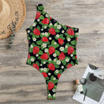 Strawberry And Flower Pattern Print One Shoulder Bodysuit