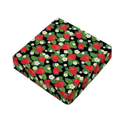 Strawberry And Flower Pattern Print Outdoor Seat Cushion Cover