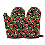 Strawberry And Flower Pattern Print Oven Mitts