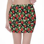 Strawberry And Flower Pattern Print Pencil Mini Skirt