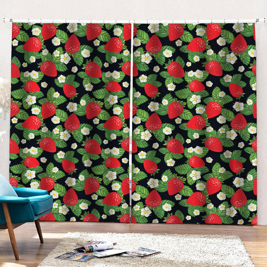 Strawberry And Flower Pattern Print Pencil Pleat Curtains
