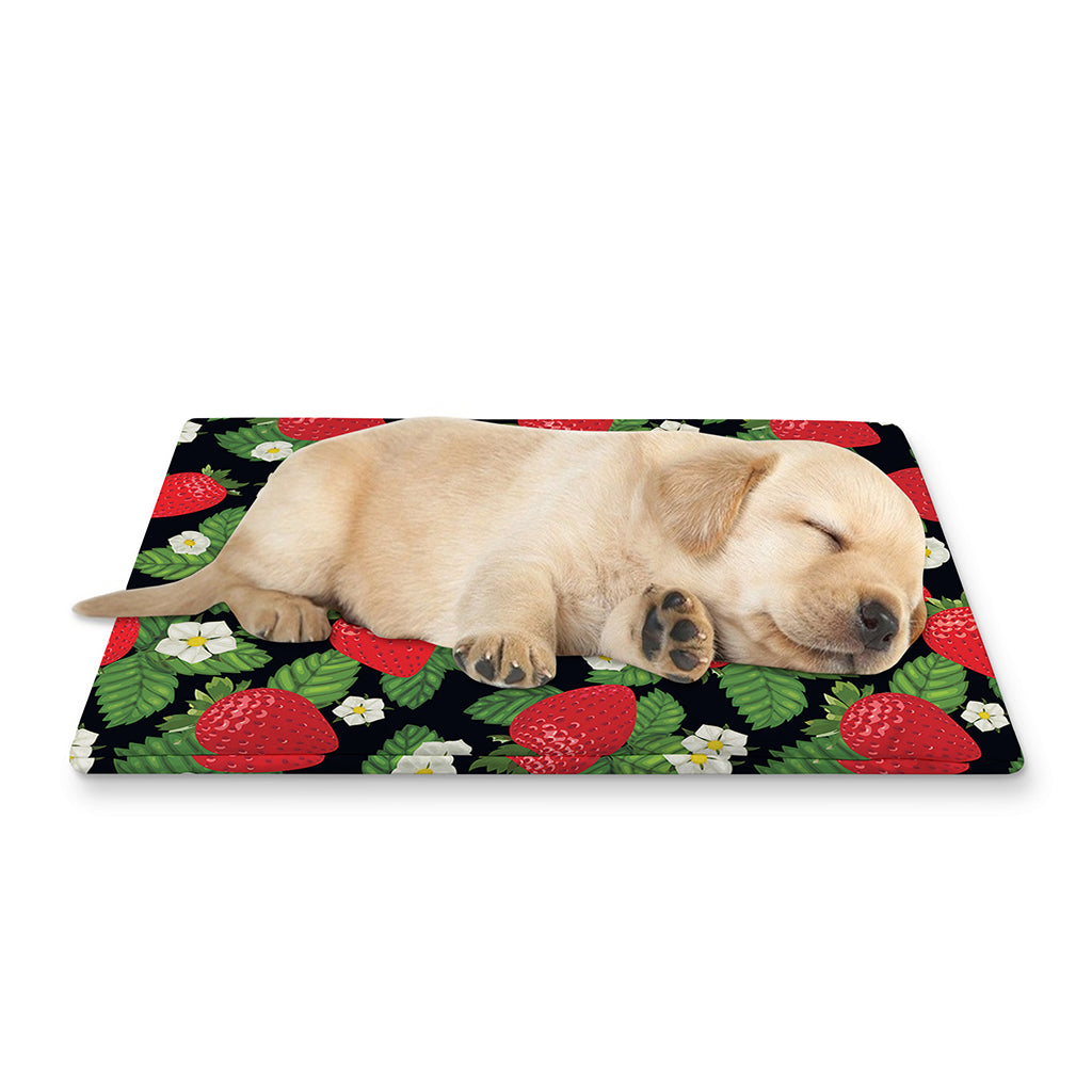 Strawberry And Flower Pattern Print Pet Cooling Mat Cover