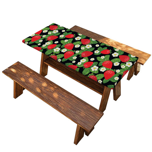 Strawberry And Flower Pattern Print Picnic Table Cover