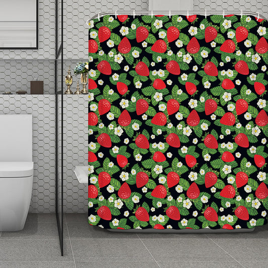 Strawberry And Flower Pattern Print Polyester Shower Curtain