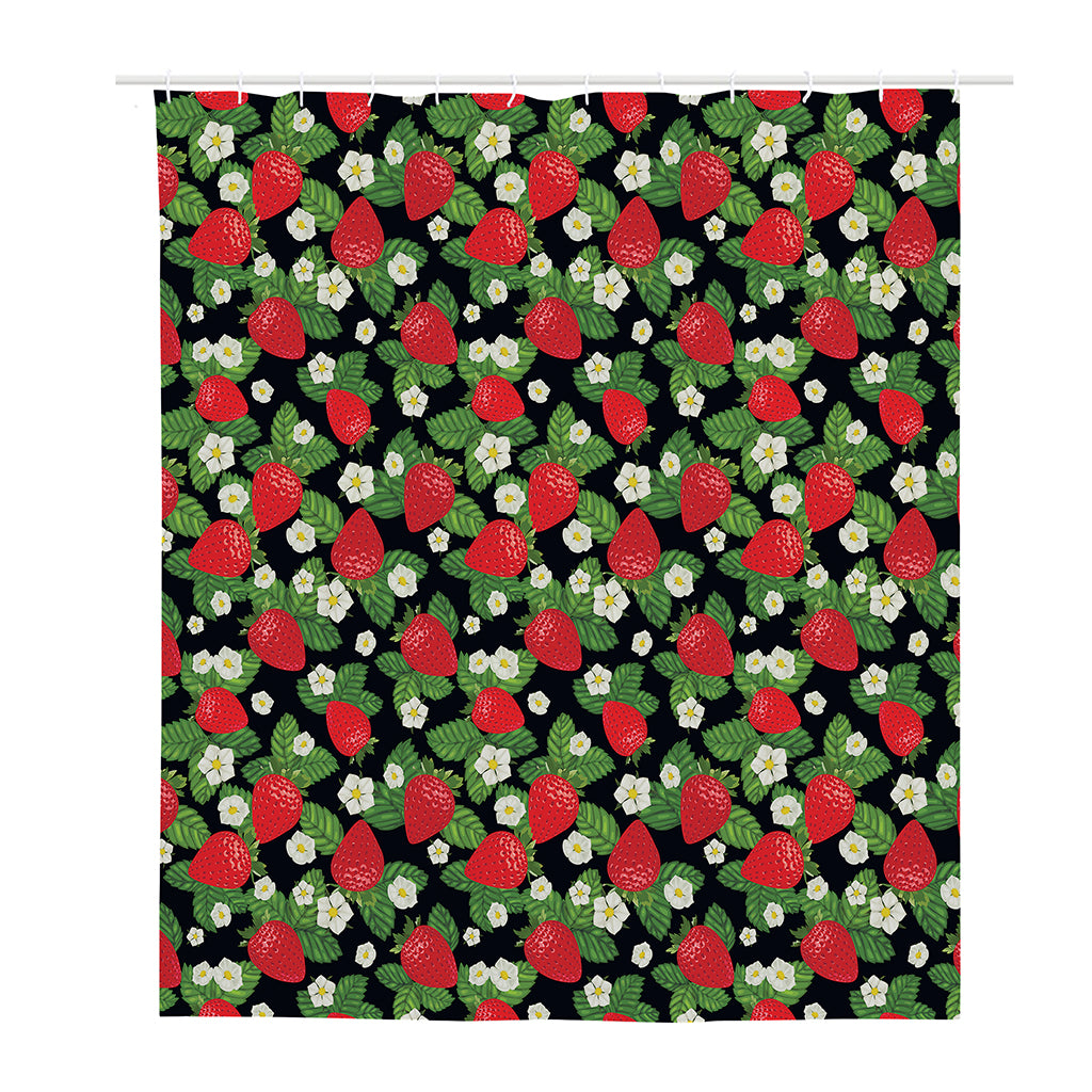Strawberry And Flower Pattern Print Polyester Shower Curtain