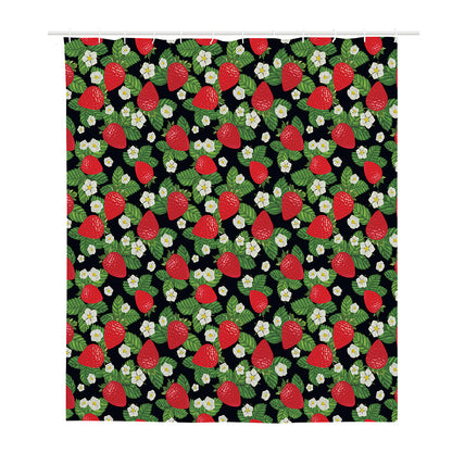 Strawberry And Flower Pattern Print Polyester Shower Curtain