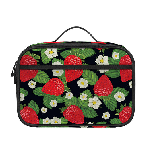 Strawberry And Flower Pattern Print Portable Lunch Bag