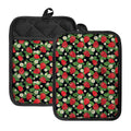 Strawberry And Flower Pattern Print Pot Holders With Pocket