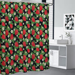Strawberry And Flower Pattern Print Premium Shower Curtain