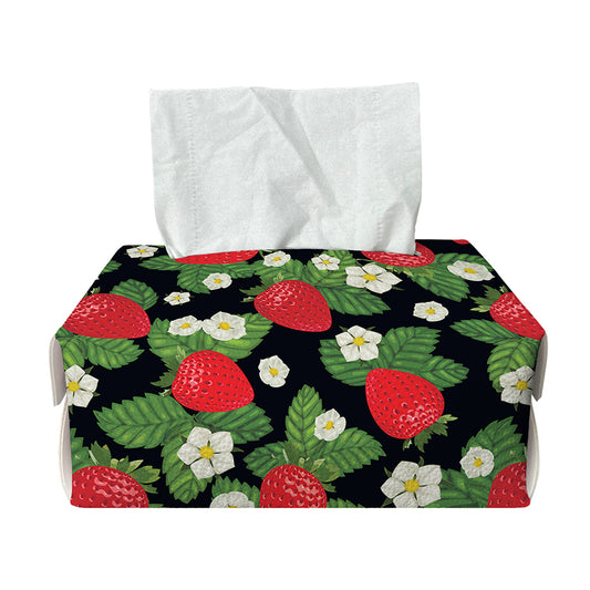 Strawberry And Flower Pattern Print Rectangle Tissue Box Cover