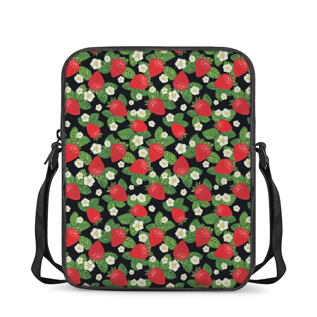 Strawberry And Flower Pattern Print Rectangular Crossbody Bag