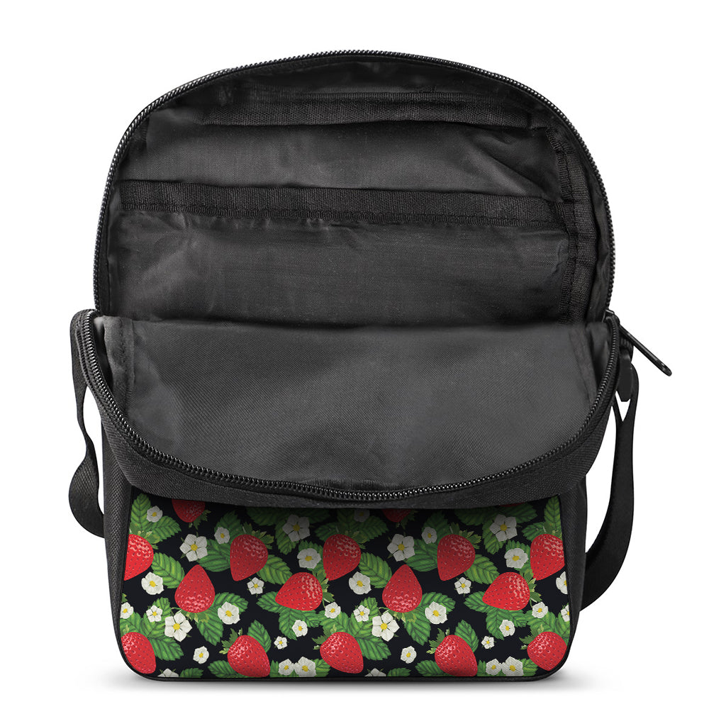 Strawberry And Flower Pattern Print Rectangular Crossbody Bag