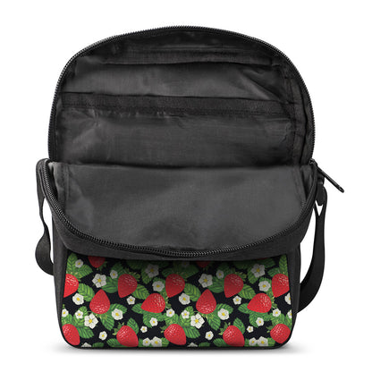 Strawberry And Flower Pattern Print Rectangular Crossbody Bag