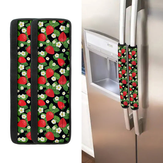 Strawberry And Flower Pattern Print Refrigerator Handle Covers