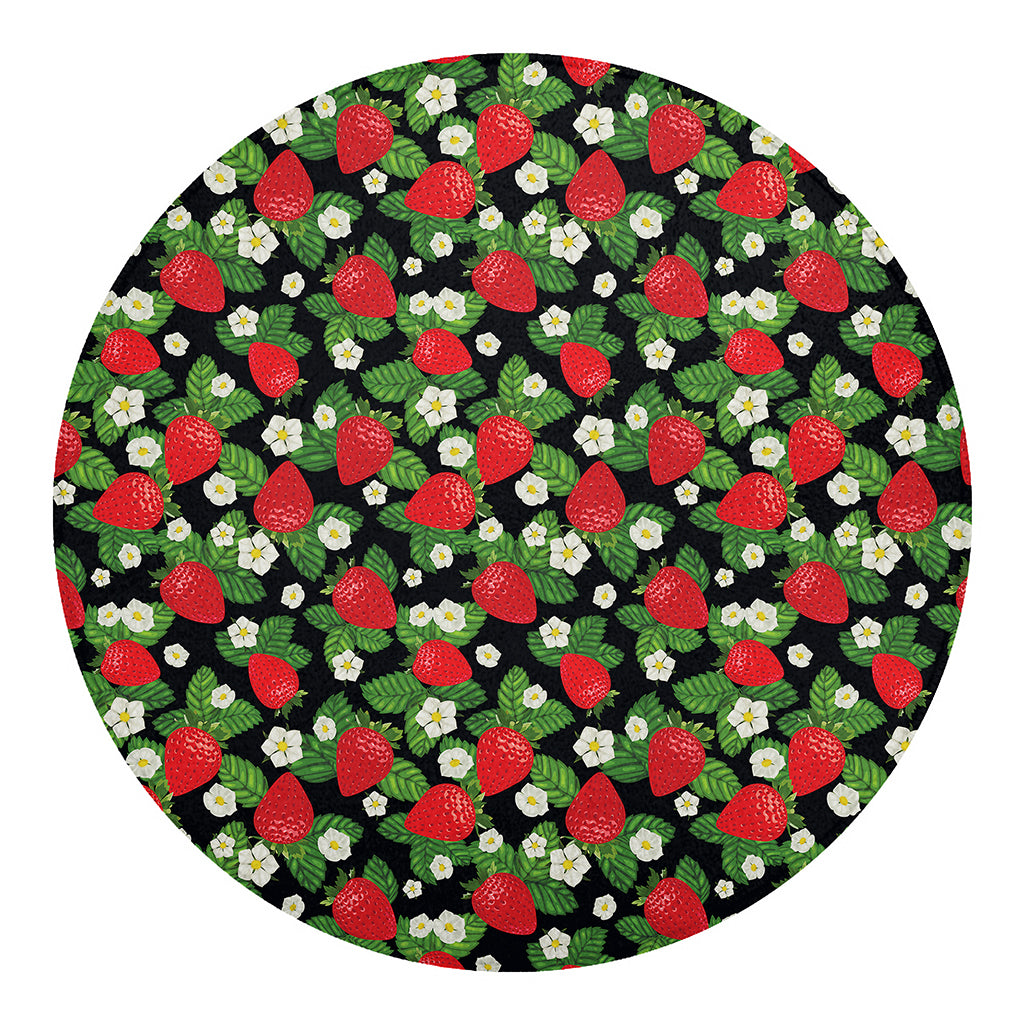 Strawberry And Flower Pattern Print Round Blanket