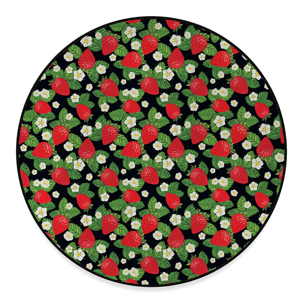 Strawberry And Flower Pattern Print Round Floor Mat