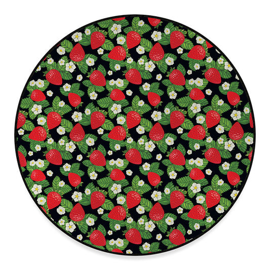 Strawberry And Flower Pattern Print Round Floor Mat