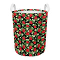 Strawberry And Flower Pattern Print Round Laundry Basket
