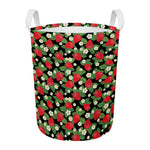 Strawberry And Flower Pattern Print Round Laundry Basket