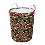Strawberry And Flower Pattern Print Round Laundry Basket
