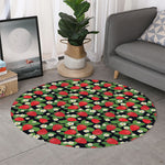 Strawberry And Flower Pattern Print Round Rug