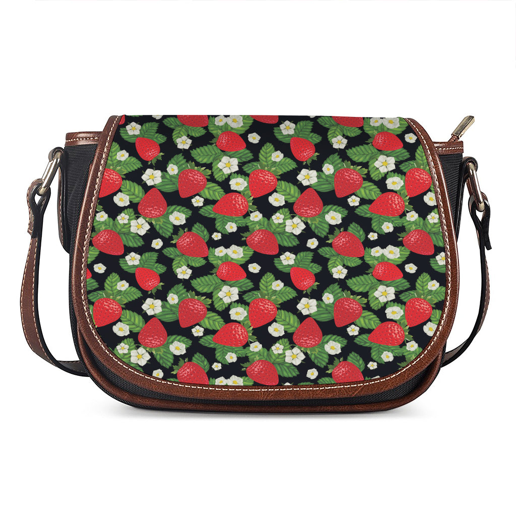 Strawberry And Flower Pattern Print Saddle Bag