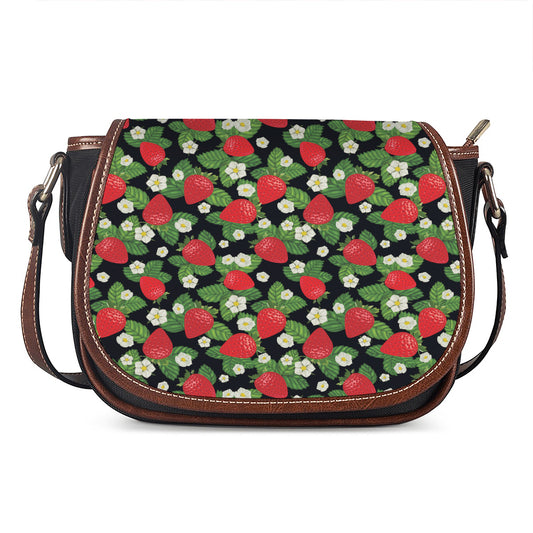 Strawberry And Flower Pattern Print Saddle Bag