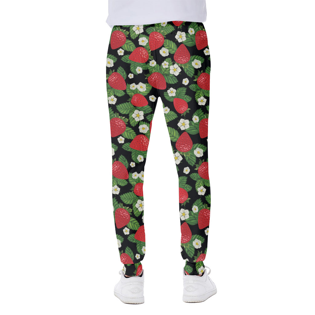 Strawberry And Flower Pattern Print Scuba Joggers