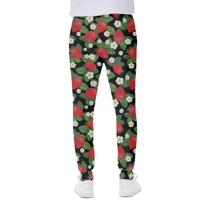 Strawberry And Flower Pattern Print Scuba Joggers