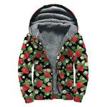 Strawberry And Flower Pattern Print Sherpa Lined Zip Up Hoodie